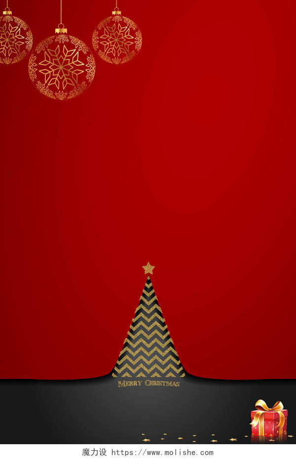 红色喜庆圣诞圣诞节平安夜背景金色圣诞树